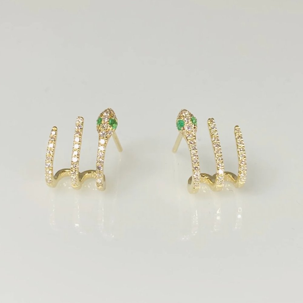 BRAND NEW - Kyle Chan Design 14K Yellow Gold, Emerald & Diamond Snake Earrings